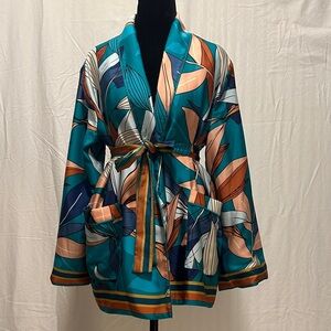Nine West Multicolor Patterned Kimono Jacket Pants Set size S